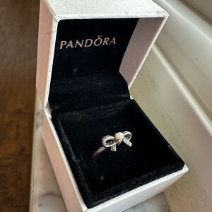 Pandora Silver with Pearl Bow Ring